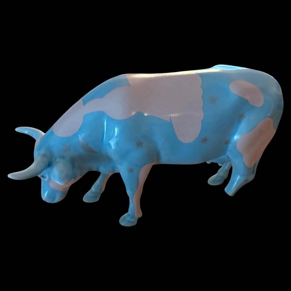 CowParade 2001 Blue Pink Cow Figurine No 9182 Retired Collectible Damaged READ